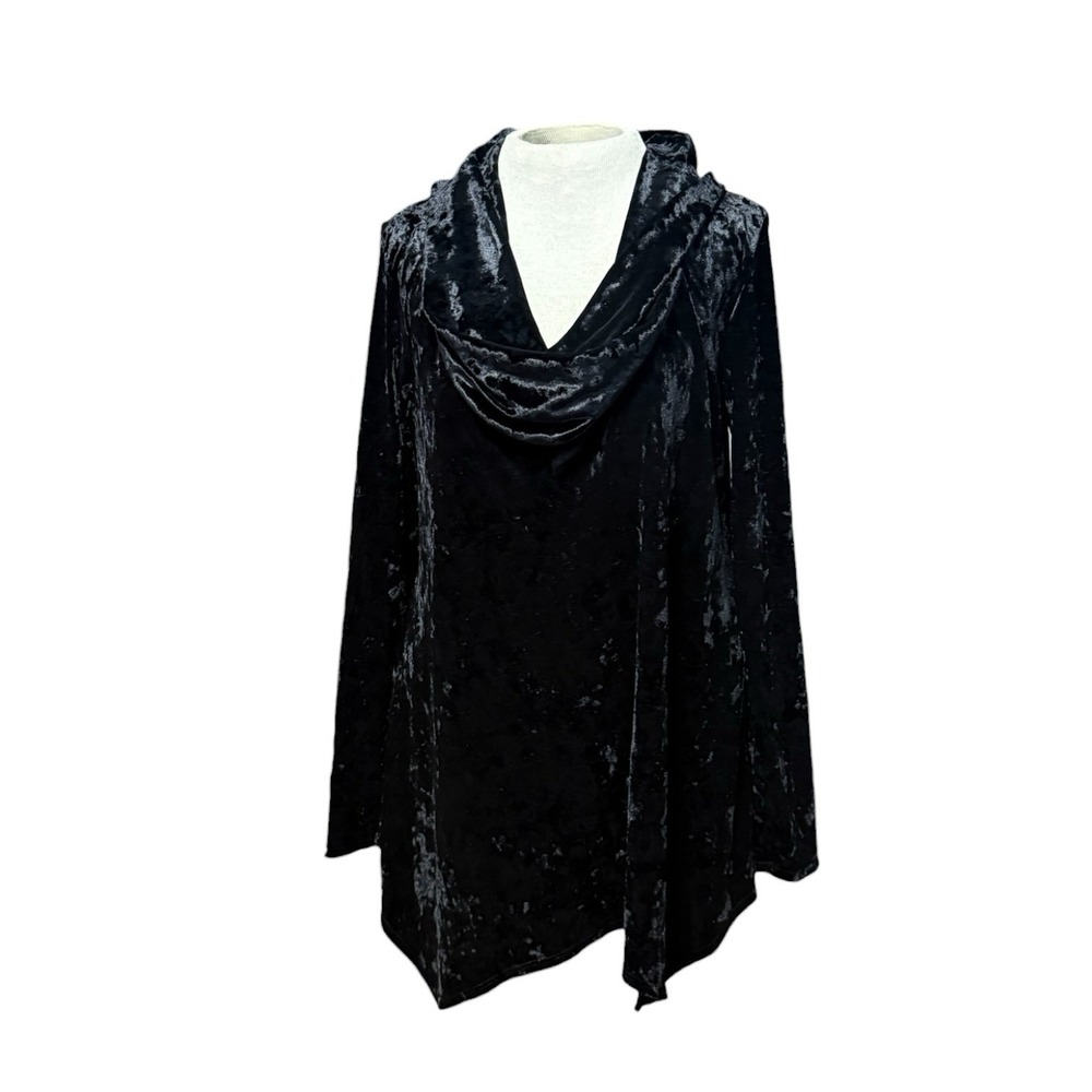Vintage Ariella Black‎ Crushed Velvet Asymmetric Drape Cowl Neck Goth Punk Top
